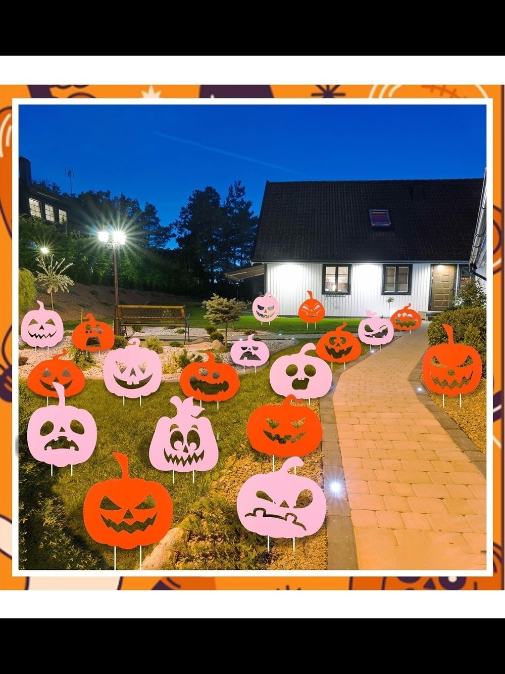 18 Pieces Pumpkin Yard Sign Set 9 Orange 9 Pink 36 Plastic Stakes Waterproof NEW